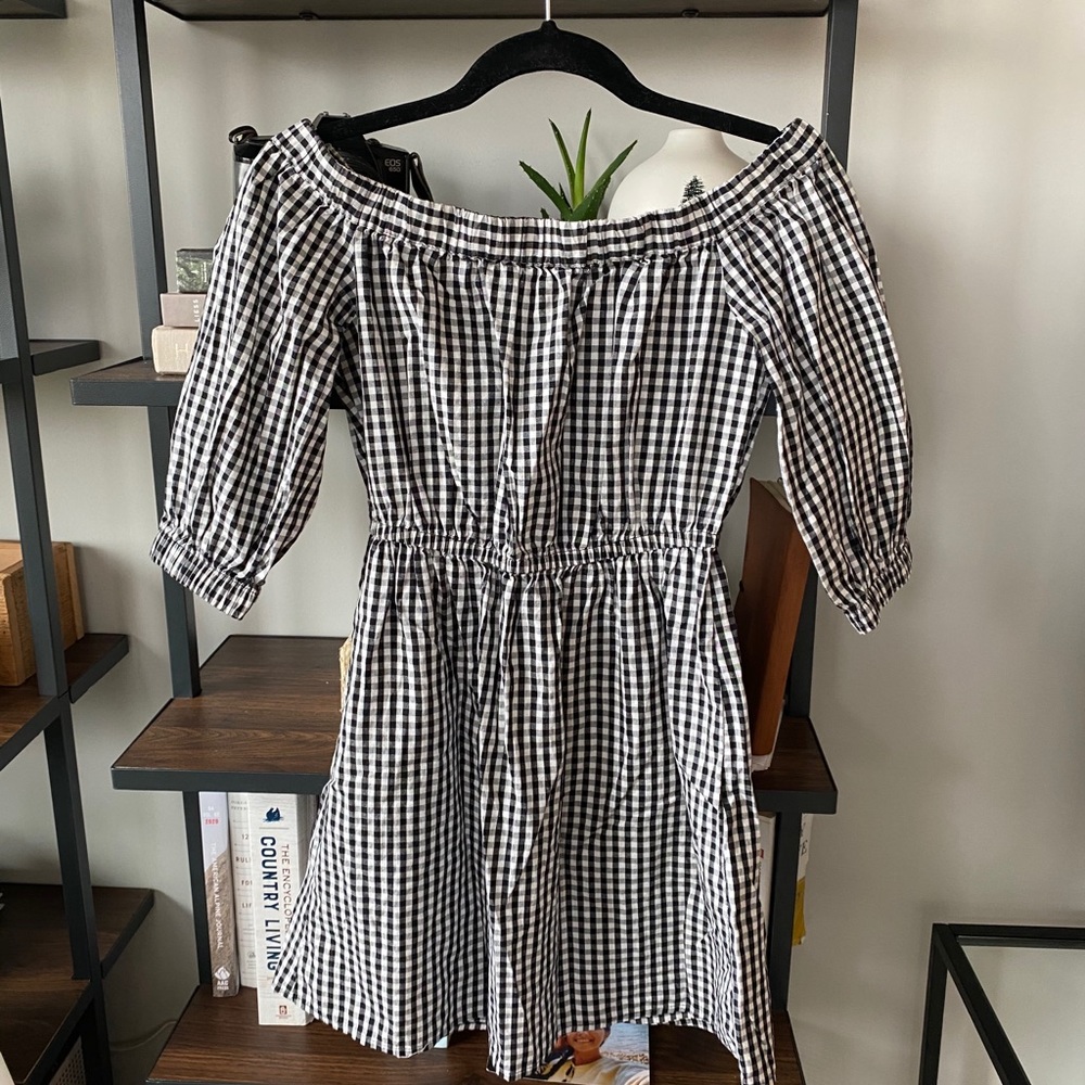 H&M checkered print off the shoulder dress